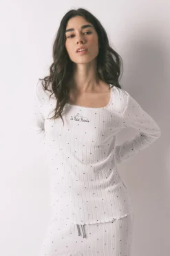 Pijama largo canal&eacute; blanco estampado estrellas
