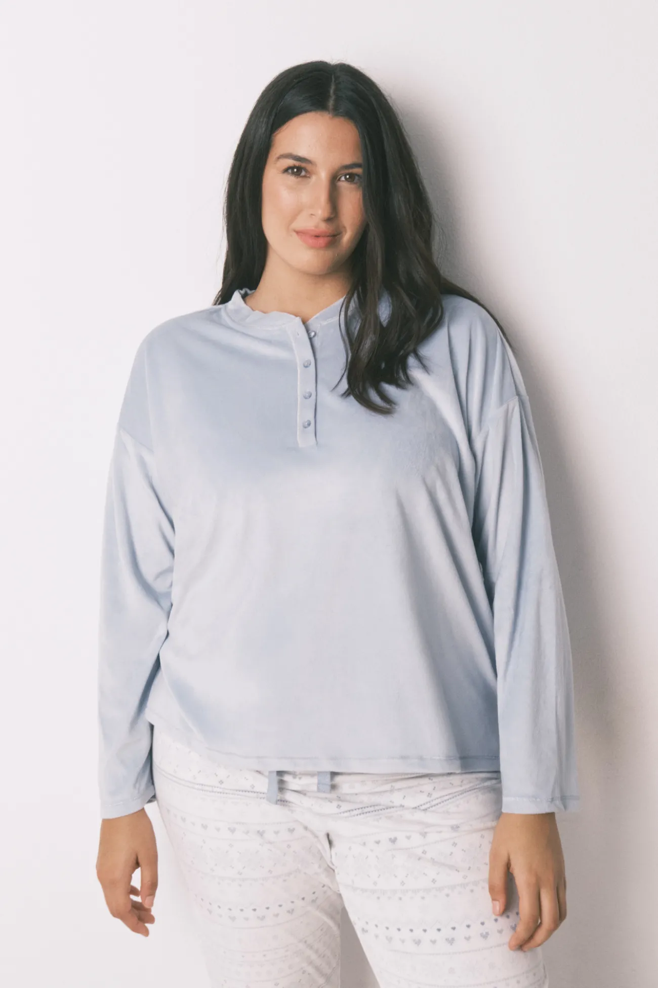 Pijama largo polar suave cenefas azul