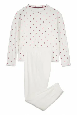 Pijama largo terciopelo blanco flores