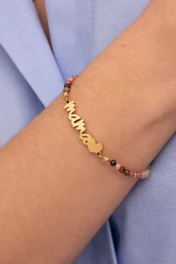 Pulsera Mam&aacute; Heart Tourmaline Acero Ba&ntilde;o Oro