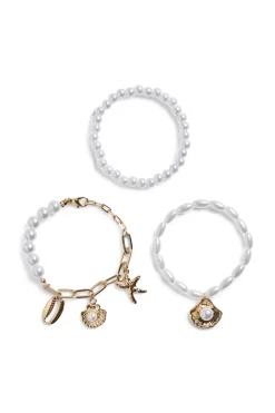 Set 3 pulseras de perlas con abalorios