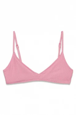 Top bikini triangular textura crinkle rosa