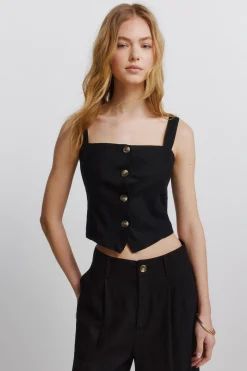 Top chaleco lino negro
