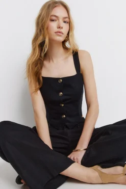 Top chaleco lino negro