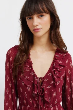Vestido corto estampado volantes
