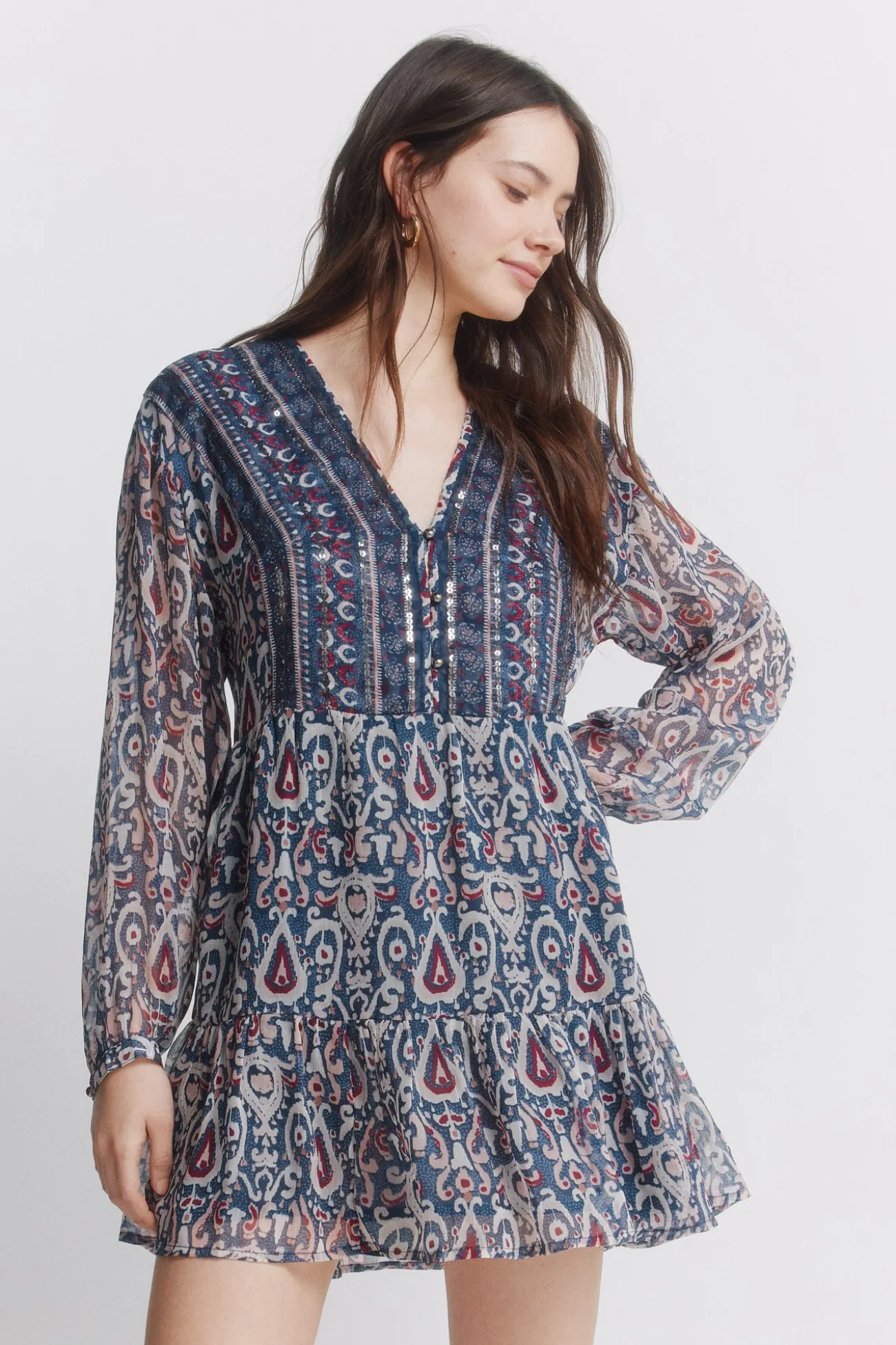 Vestido corto gasa lentejuelas