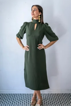 Vestido midi frunces